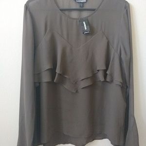 Express women's ruffle front long sleeve blouse NW
